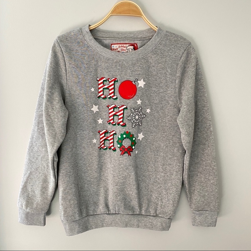 Ugly Sweater Christmas Happy Holidays Gray Fleece Ho Ho Ho Logo Adult Sweater